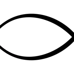 Prosty, czarny symbol ryby, starochrześcijański symbol Chrystusa, na białym tle.