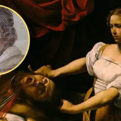 Caravaggio w okręgu, obok sceny ścięcia z kobietą i staruszką. Nawet w okrucieństwie, sztuka jest jak amor zwycięski.