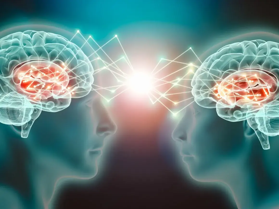 Dwa mózgi połączone siecią neuronów, symbolizujące komunikację i wyrzut dopaminy.