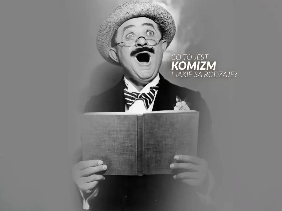 Aktor w kapeluszu i okularach z otwartymi ustami trzyma książkę. Tekst pyta: 